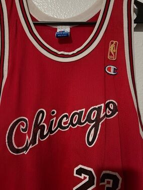 Champion Jordan sz 52 Chicago Red Basketball Jersey gold edition Chicago' Script